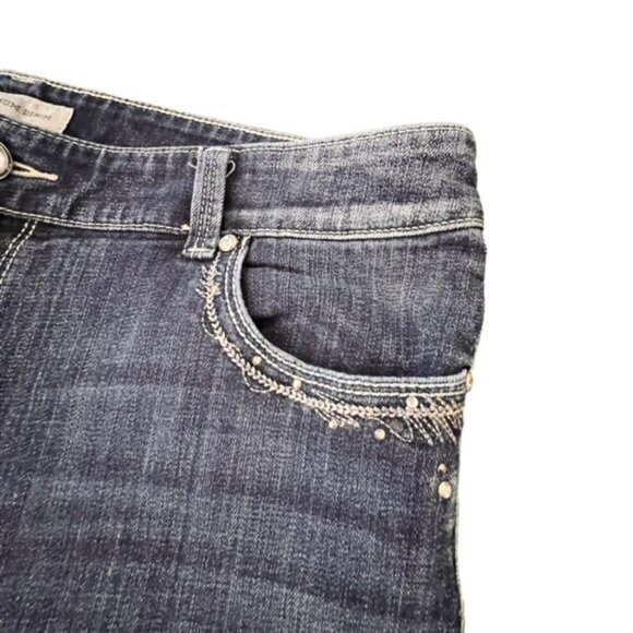 Chico Platinum Jeans Women Size 2 Blue Denim Dark Wash Straight W35 L26.5 BLING - Picture 4 of 16